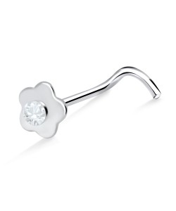 Flower Shaped Silver With Stone Curved Nose Stud NSKB-24